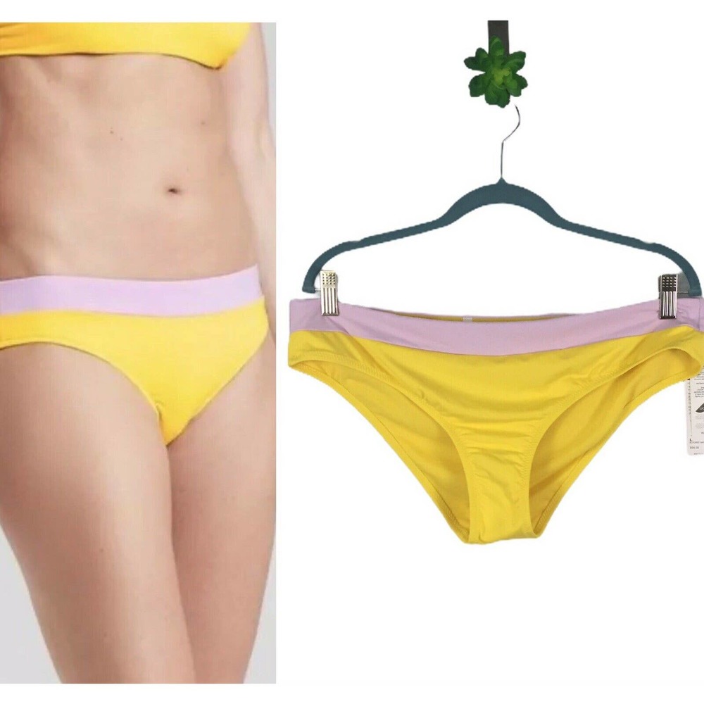 Athleta Chroma Swim Bikini Bottom Size Large Yellow Lilac Blocked Hawaii NWT